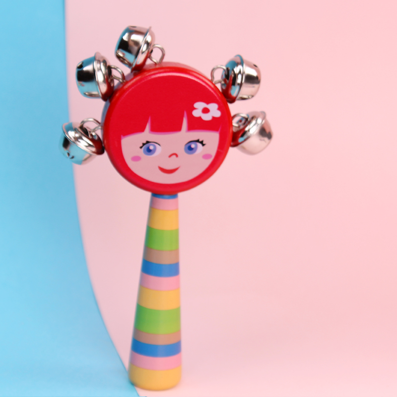 京选优品儿童手摇铃铛玩具木制串铃宝宝追视红球小沙锤拨浪鼓铃鼓款式