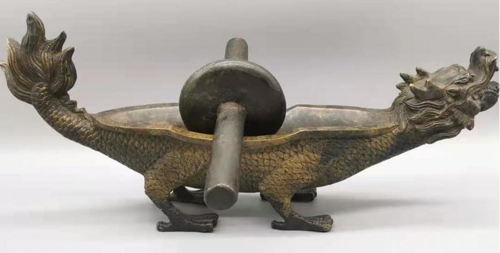 纯铜药船碾子纯铜药碾子船摆件龙头碾药机古代中医药店用品装饰铡刀