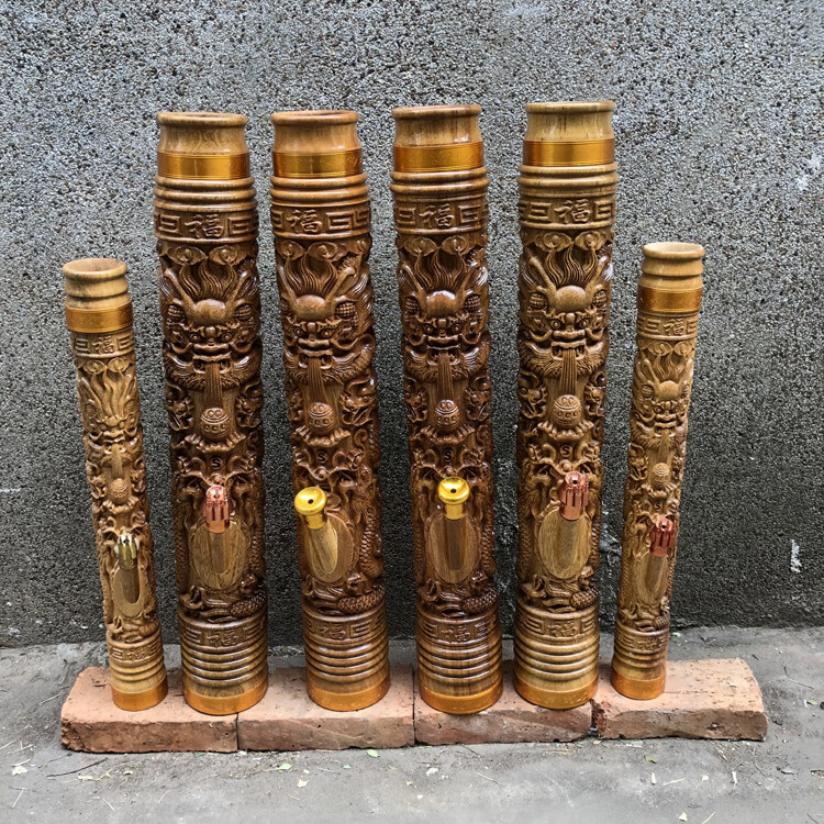 画元堂 雕龙金丝楠木水烟筒云南楠木水烟袋水烟斗天然实木大号5龙实木