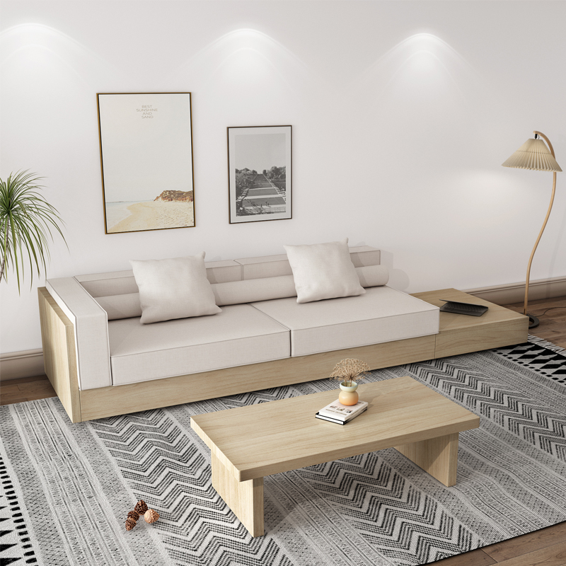 芝华士同款日式实木沙发家用客厅侘寂风地台布艺民宿原木沙发现代