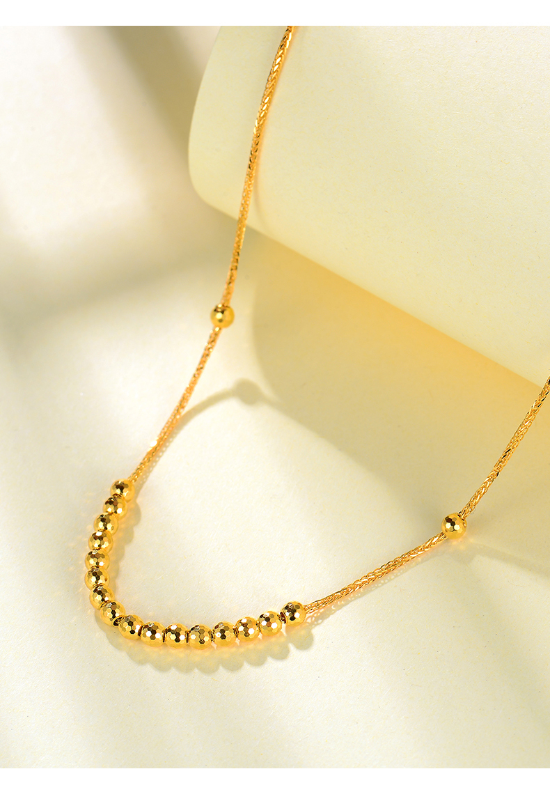 520礼物珍宝丽18k金圆珠肖邦链套链18k黄镭射珠珠项链素金女锁骨链送