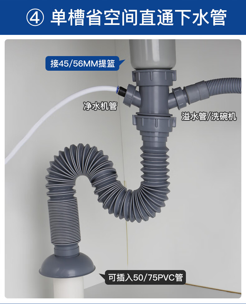 厨房下水管三通接头洗碗机净水器排水管接口对接器下水道三头通08四通