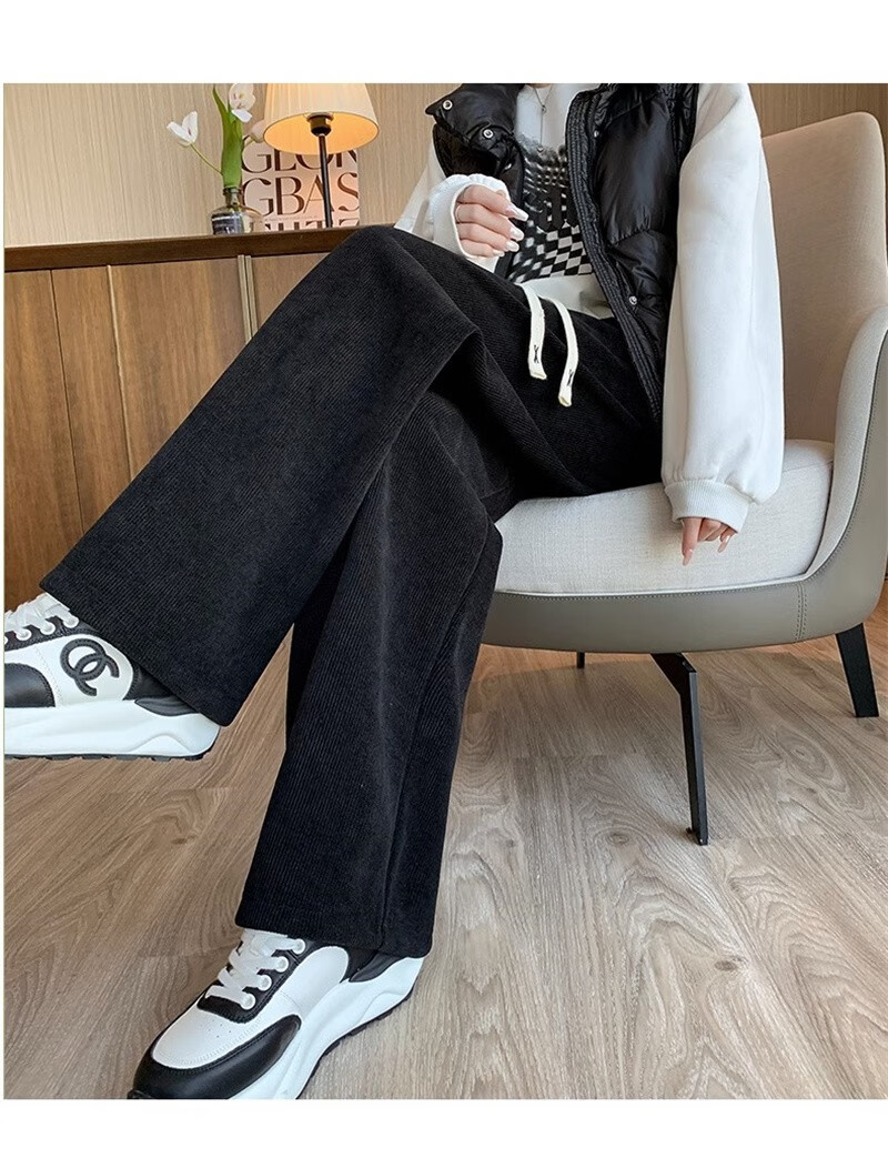 凡珠灯芯绒窄版阔腿裤女2023冬季高腰垂感时尚显瘦休闲百搭欧棉绒裤