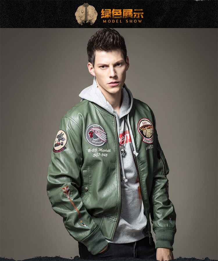 飞虎队101空降飞行员皮夹克男装冬季机车皮衣印第安工装外套军迷服装