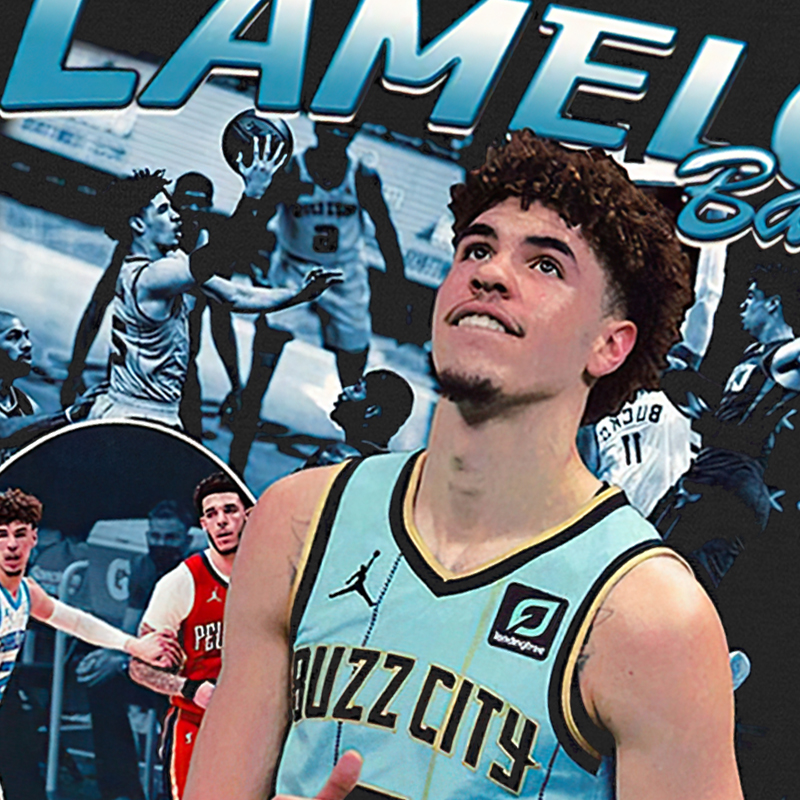 腾讯·体育nba lonzo ball黄蜂鲍尔三球哥vintage美式复古重磅印花