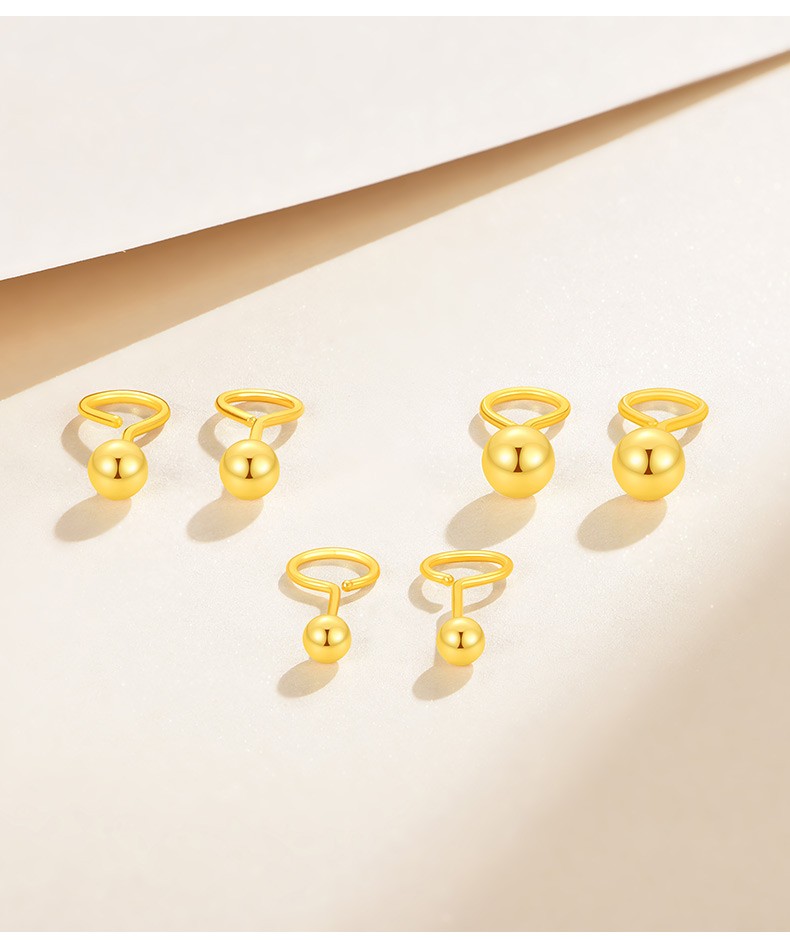 老凤凰黄金耳钉女小金豆999足金耳环足金豆豆金珠弯钩耳饰耳骨钉一对