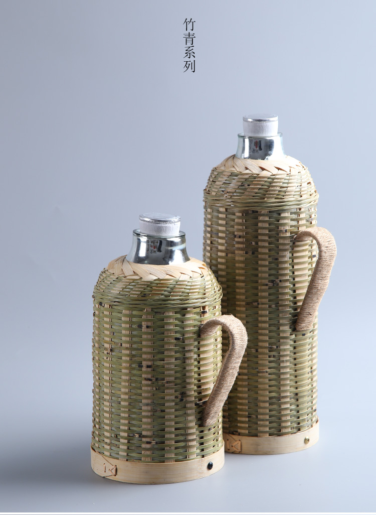 竹编热水壶家用复古暖水壶玻璃内胆老式开水瓶茶室保温瓶竹编暖壶深