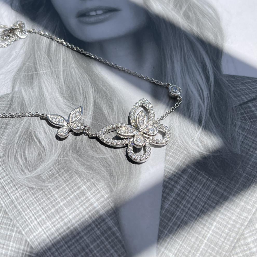 世宜得graff项链面面定制 graff立体蝴蝶满钻项链 s925银项链气质百搭