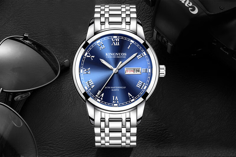 金诺时全自动机芯械表手表男士日历夜光防水薄韩版钢腕表 黑皮带金字