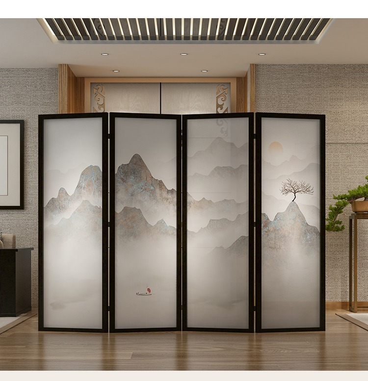 酒店简约现代定制实木折叠移动折屏屏风新西兰松木60200cm1扇高密纱