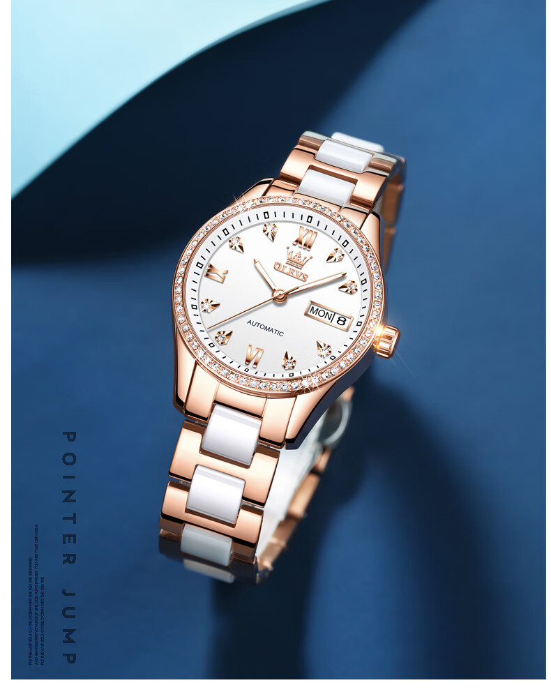 瑞士认证欧利时(olevs)手表女简约气质女士手表夜光防水全自动机械表