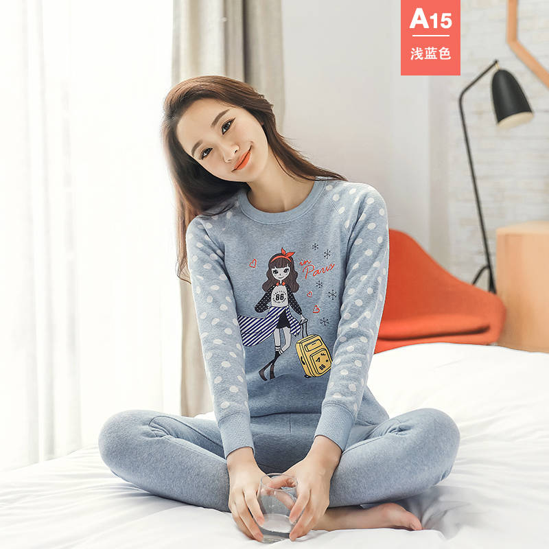 浪莎同款学生保暖内衣女加绒加厚套装高中初中生宽松型打底衫冬季秋衣