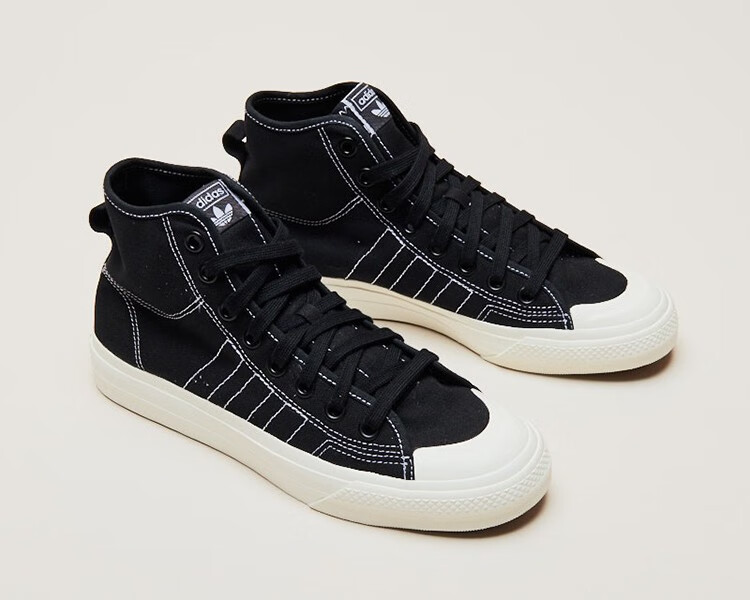 adidas阿迪达斯男女鞋nizza三叶草高帮经典黑白情侣休闲帆布鞋f34057