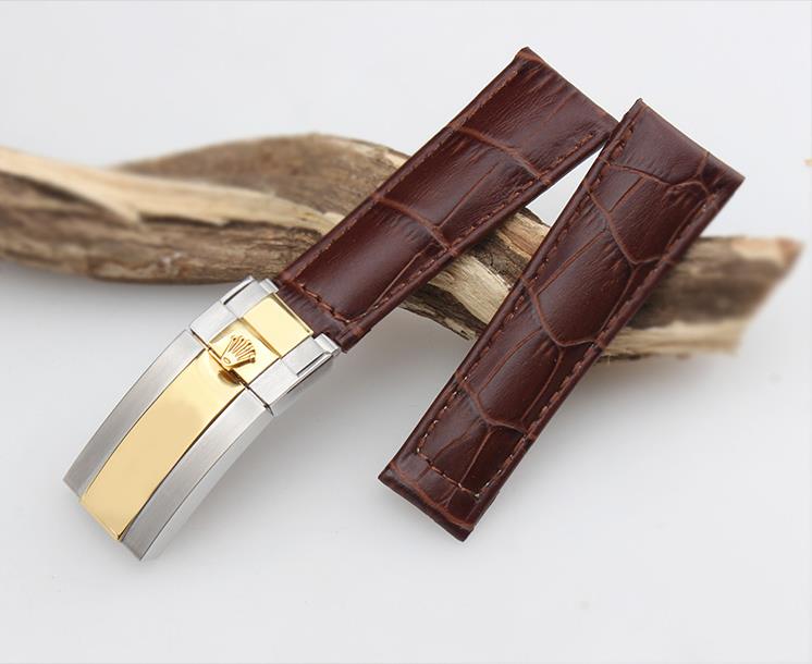 适用于劳力士游艇迪通拿黑绿水鬼鳄鱼皮表带原装折叠扣皮带20 21mm