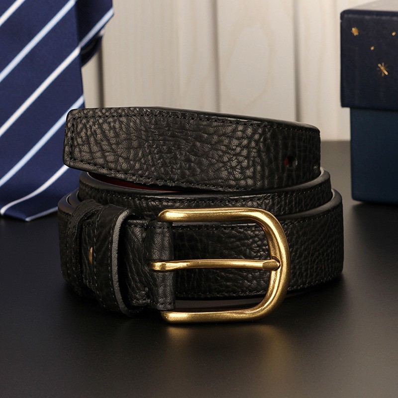 nasbon轻奢品牌新款时尚真皮男士铜针扣裤带休闲奢侈品头层牛皮皮带送