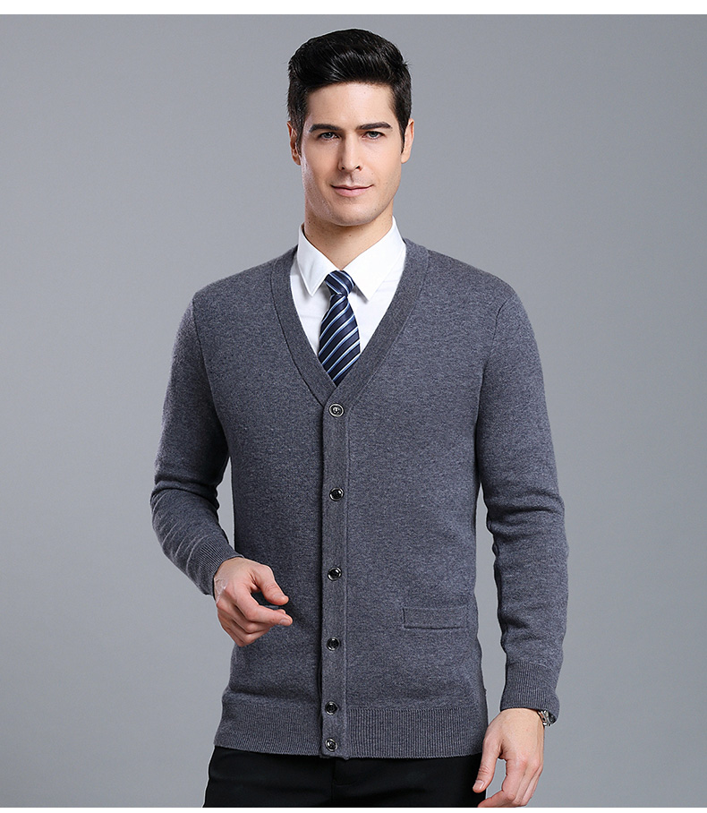 开胸羊毛衫羊毛衫开衫外套v领毛衣男士秋冬中年全色宽松老年针织衫