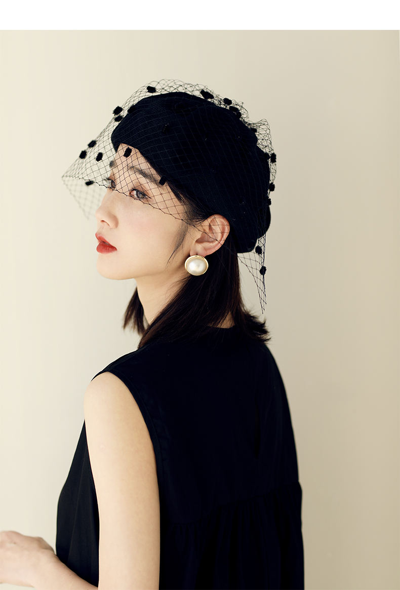 mismemo贝雷帽女春夏季薄款英伦复古网纱蓓蕾帽法式赫本风时尚蕾丝
