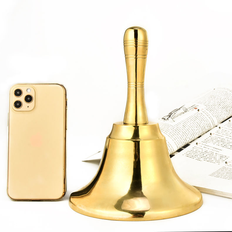 手摇铃铛黄铜大号铜钟呼叫铃会议提醒铃上课活动铃45寸木柄手摇铃直径