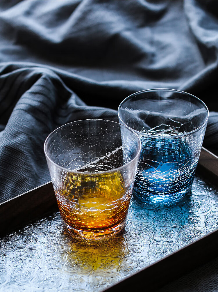 日本进口冰裂纹玻璃杯威士忌酒杯手工吹制杯子匠人手作冰裂杯洋酒杯冷