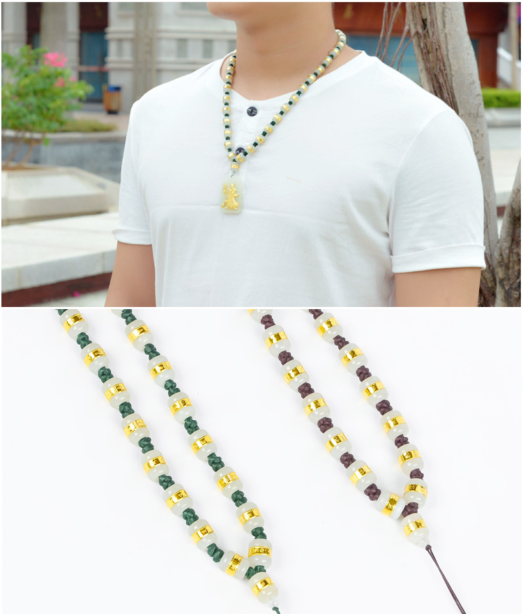 老凤凰黄金项链男女款999足金路路通金玉珠和田玉金镶玉编织挂链棕绳