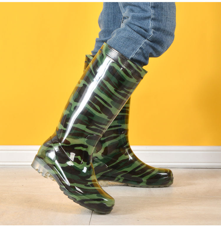 高筒迷彩加厚男女雨鞋田地下水胶鞋防滑防水鞋长筒水靴牛筋底雨靴3517