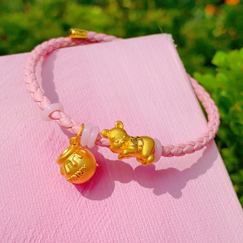 黄金小蜜罐手链3d硬金可爱小熊999足金罐子手绳生日礼物女朋友足金