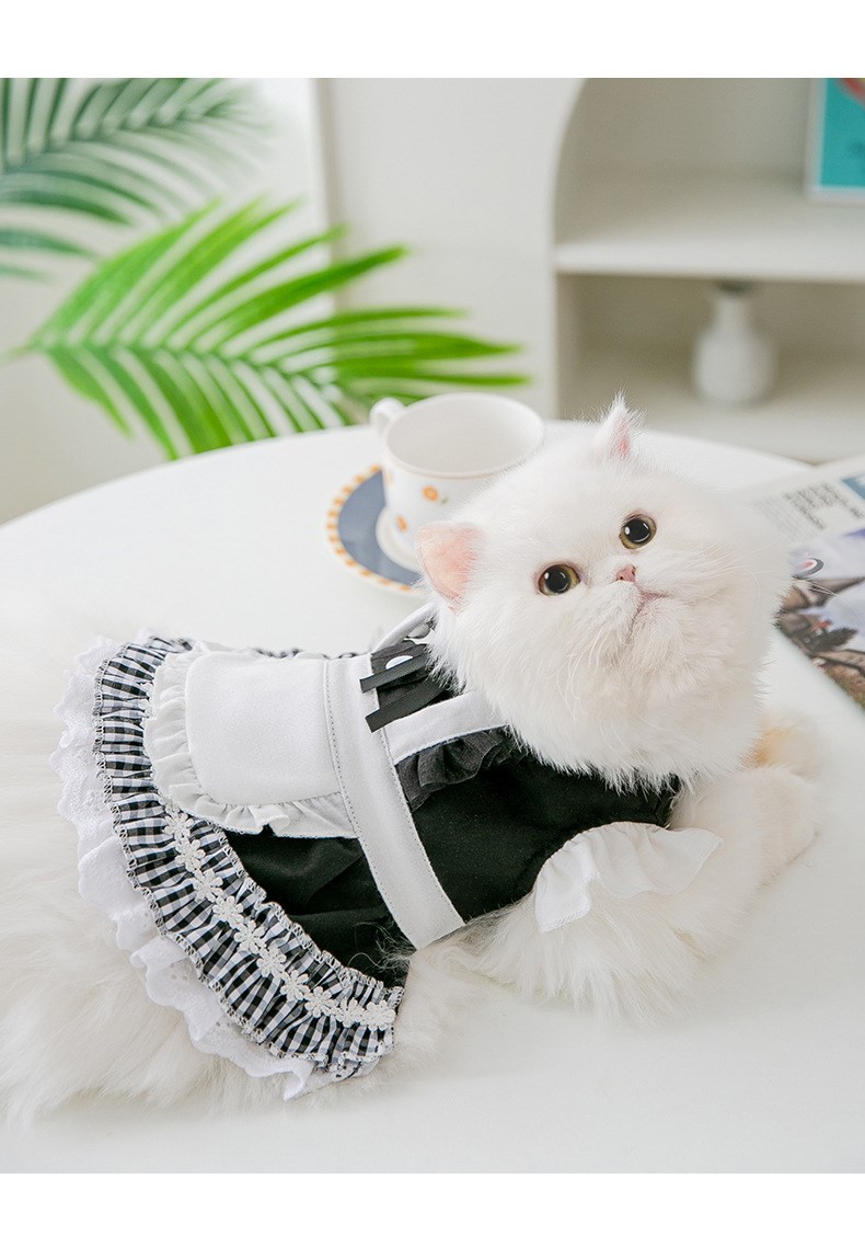 春季猫咪丝带领结花边女仆装薄款猫猫公主裙两脚狗狗宠物衣服 黑色 m