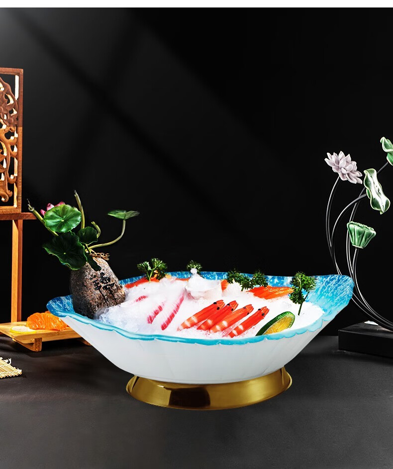 suoka高端三文鱼刺身盘冰盘大号日式鱼生刺生专用摆盘海鲜拼盘姿造