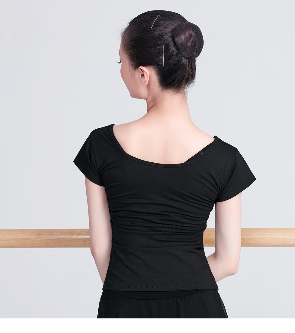 酷系芭蕾舞蹈服上衣女练功服紧身圆领t恤成人春秋季跳舞衣体操形体服