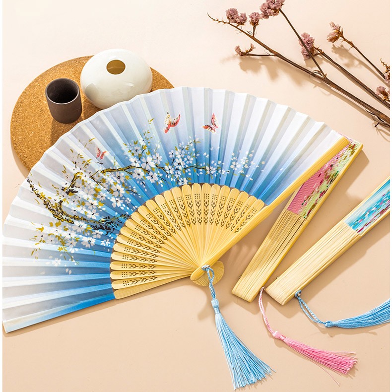 中国风汉服女士流苏古典古装夏季随身装饰舞蹈扇竹扇子送朋友长辈客户