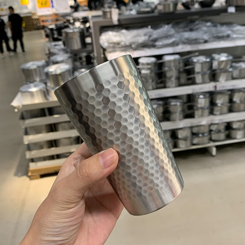 日式手工锤纹双层304不锈钢水杯啤酒杯隔热杯家用350毫升锤目纹水杯高