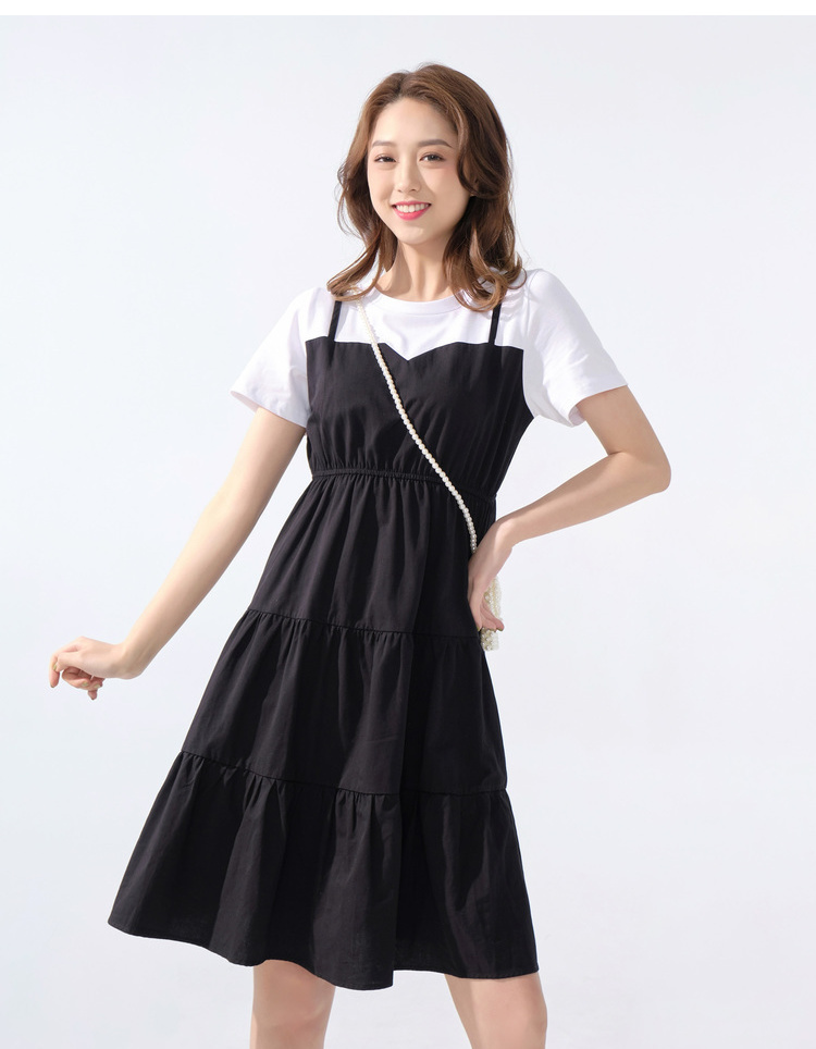 ief/爱依服连衣裙女高腰2020夏季新款时尚简约假两件短袖a字裙1331k-d