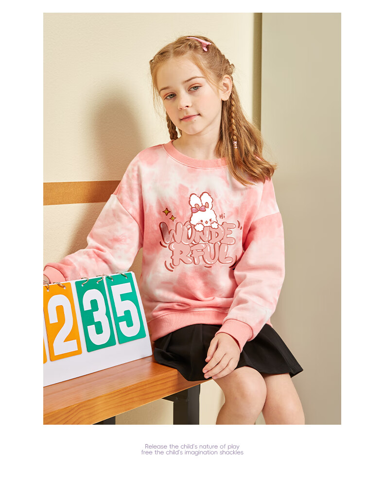 Jeanswest Boys' Autumn Wear 2025, Children's Round Neck Top, Tie-Dye Sweatshirt for Boys, Spring And Autumn Style, Loose-Fitting Pullover for Older Childre 9
