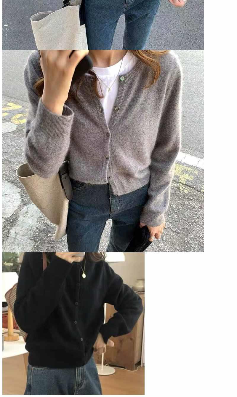 早春针织开衫毛衣外套女韩版温柔纯色圆领打底内搭宽松复古慵懒风针织