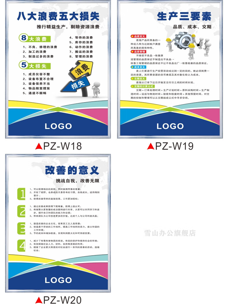意卡蒙工厂车间精益生产管理标语品质质量企业文化宣传海报五大损失5s