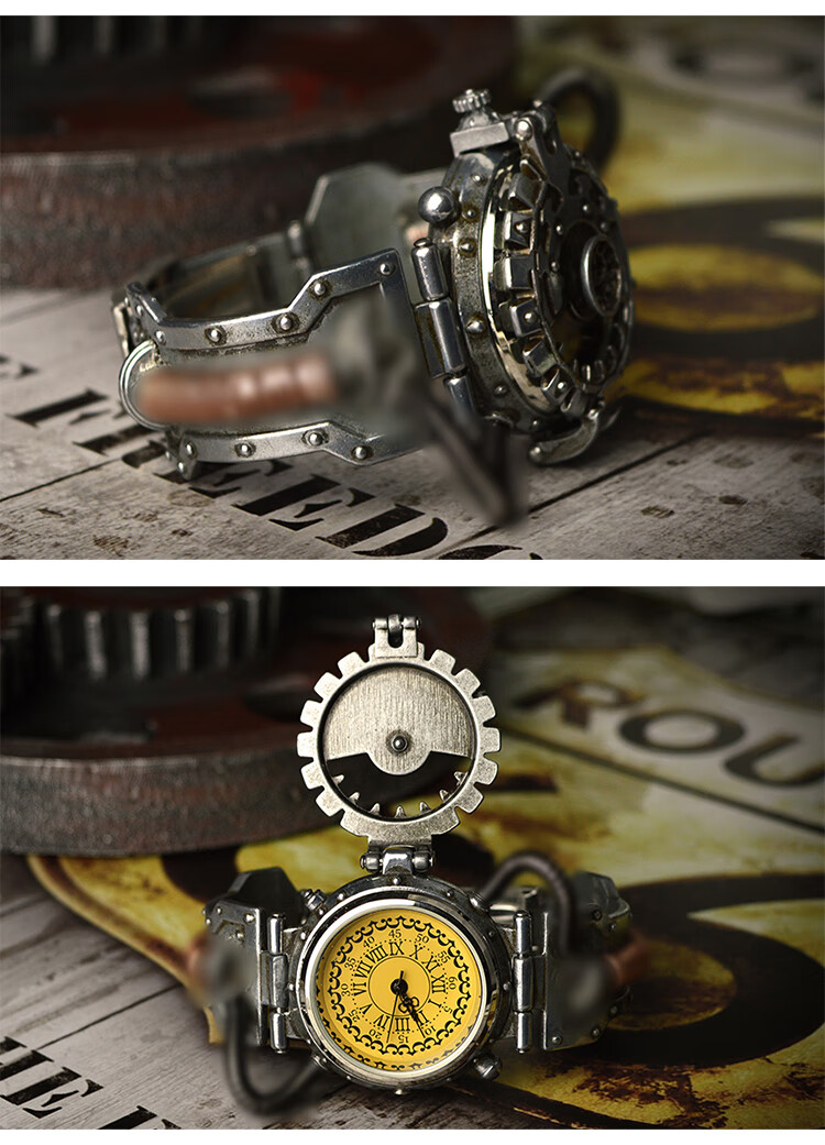 纯灿蒸汽朋克手表钢铁老爷蒸汽朋克手表i超火复古手表翻盖炫酷潮手表