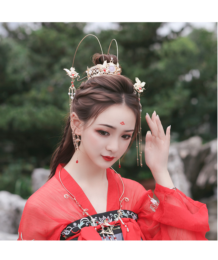 古装头饰发冠女古风魏晋风汉服头冠丸子头发簪古饰盘发簪钗冠 模特