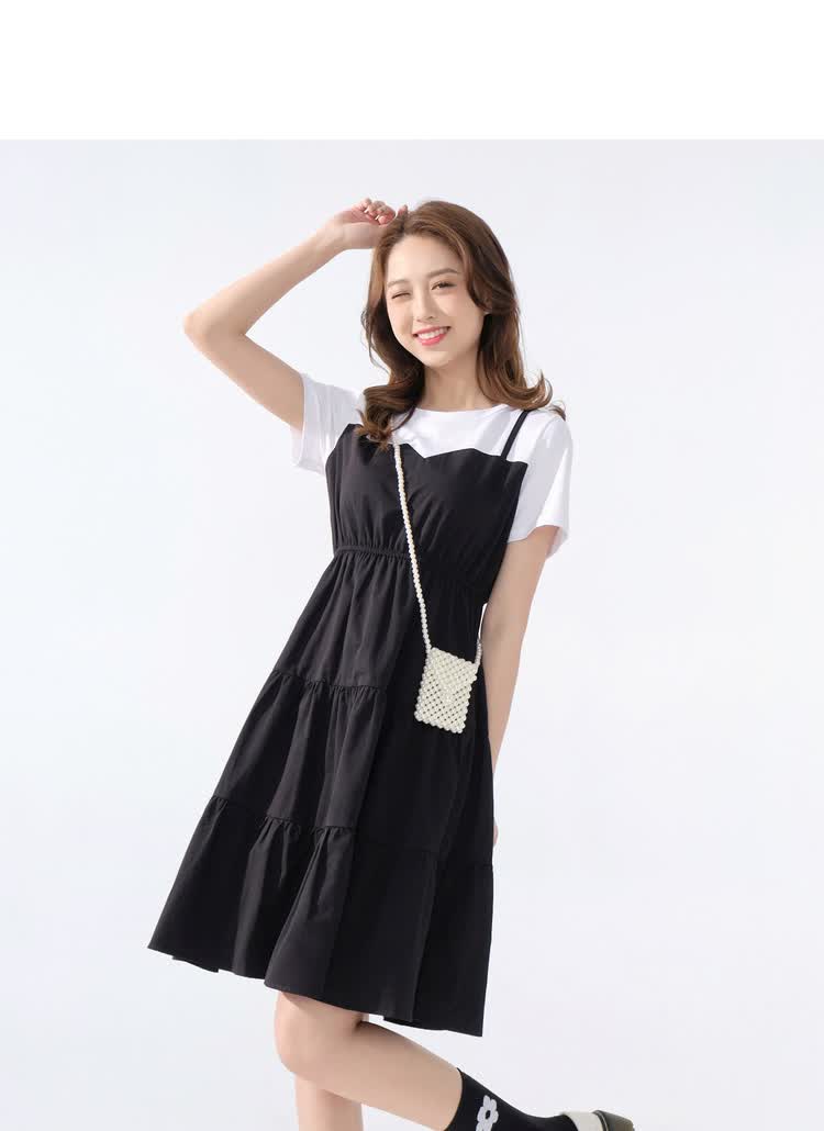 女装 连衣裙 ief ief/爱依服连衣裙女高腰2020夏季新款时尚简约假两件