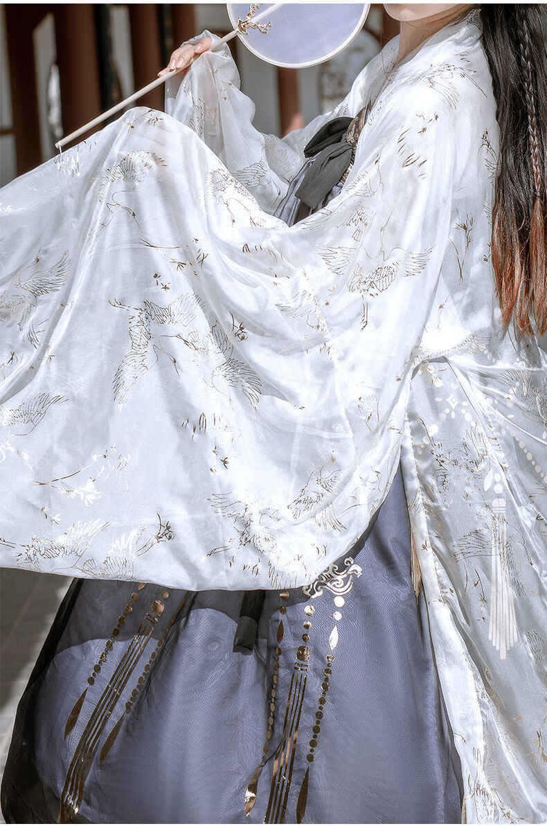 原创复刻云鹤汉服烫金气质齐胸襦裙古风学生超仙套装女 大袖衫 s