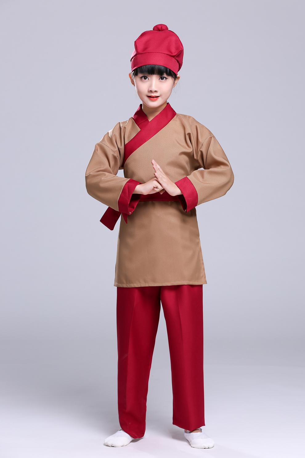 店小二演出服古装汉服套装儿童村民衣服男女演出服装古代老百姓表演服