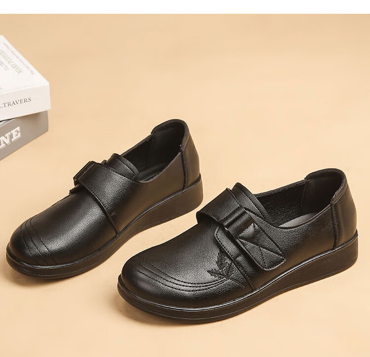 EGCHI Mom Shoes, Casual Top-Grain Leather Soft-Soled Flats, Non-Slip Flat Walking Leather Shoes, H2168, Black, Size 39 15