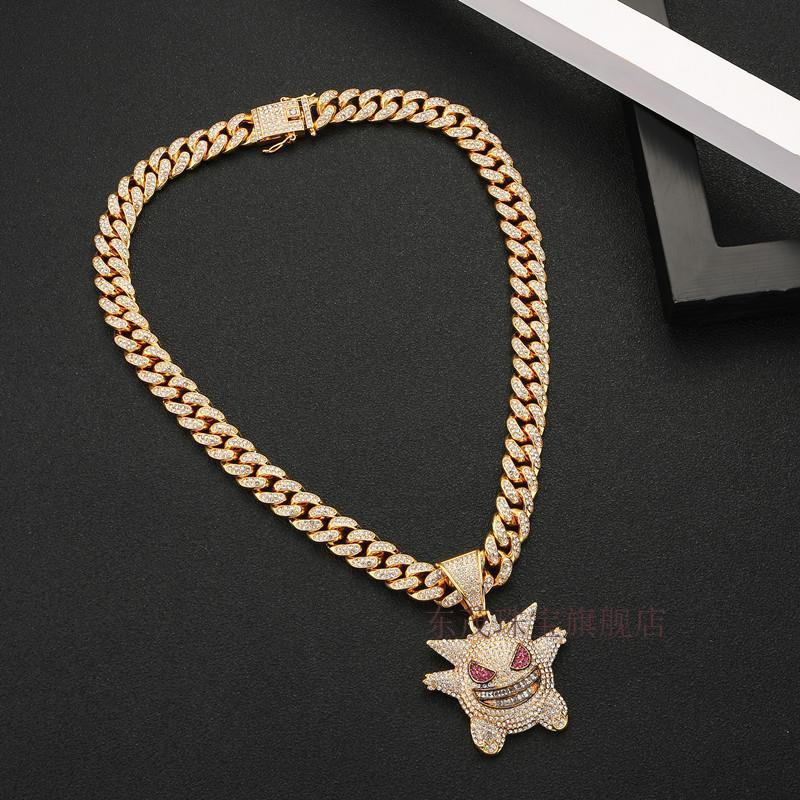 欧美说唱同款神奇耿鬼项链嘻哈项链男潮hiphop紫色古巴链紫色吊坠50cm