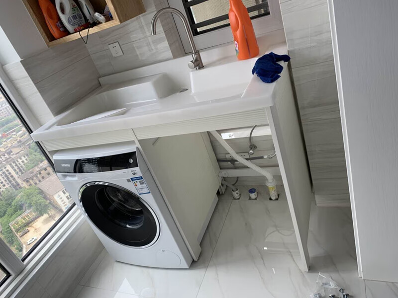 洗衣柜组合洗衣柜阳台柜组合滚筒洗衣机洗衣池 一体双洗衣机柜 可