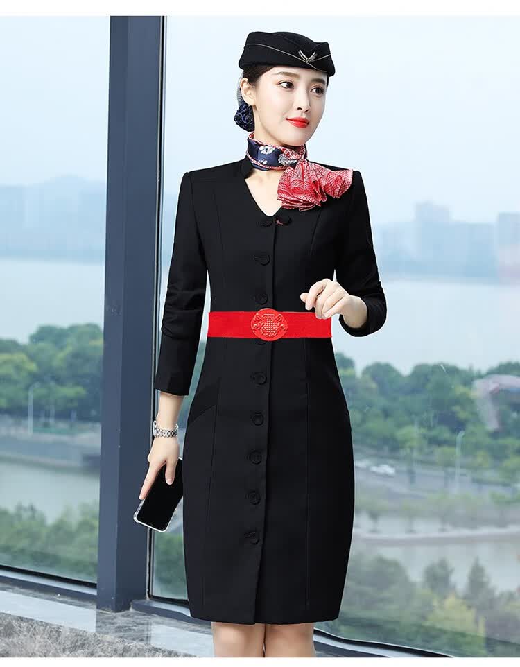空姐制服冬季高端东航时尚航空职业连衣裙女长袖空乘珠宝店工作服