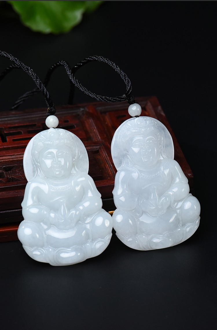 凤禧珠宝翡翠吊坠玉观音菩萨男款糯种玉坠附证书节日礼物