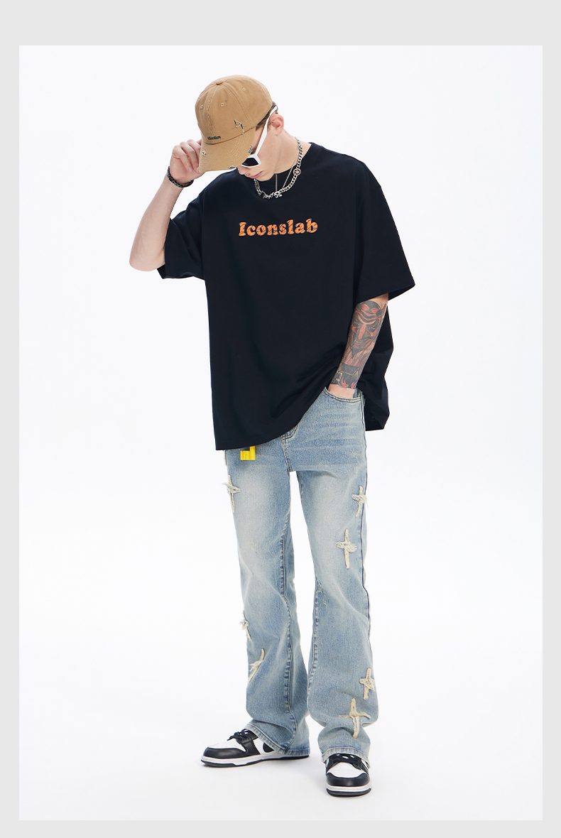 iconslab联名ssurplus虎纹星圈圆领短袖男纯棉情侣嘻哈t恤潮牌白色l