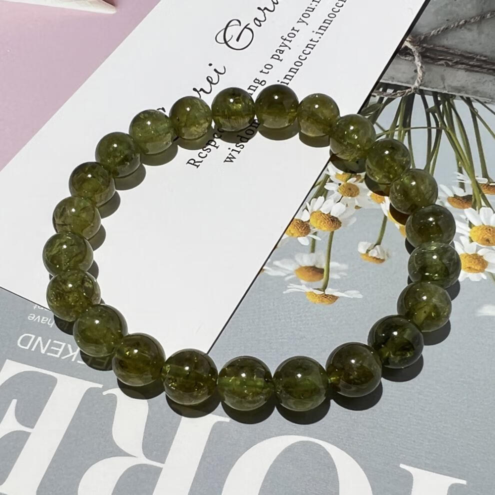 巴翼鸟 天然沙弗莱手链 单圈深色翠绿石榴石手串男女情侣礼物时尚饰品