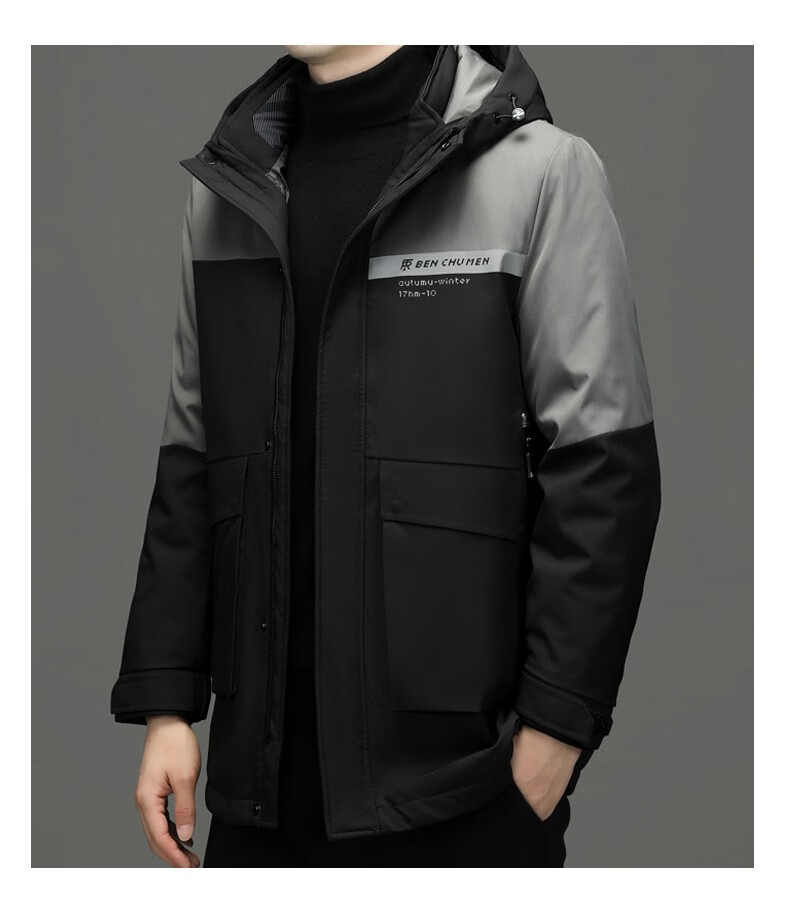 袋鼠男士羽绒服外套2022冬季新款中长款中年连帽鹅绒填充物可拆卸羽绒