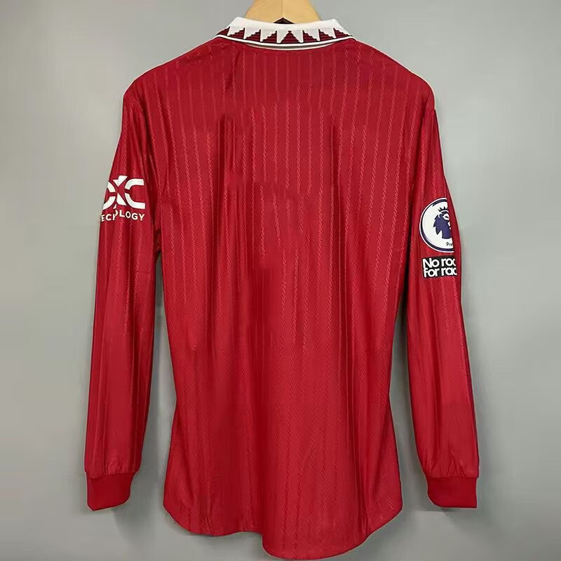 新款22/23赛季曼联球衣主场长袖球员版7号c罗25号桑乔足球服定制 英超