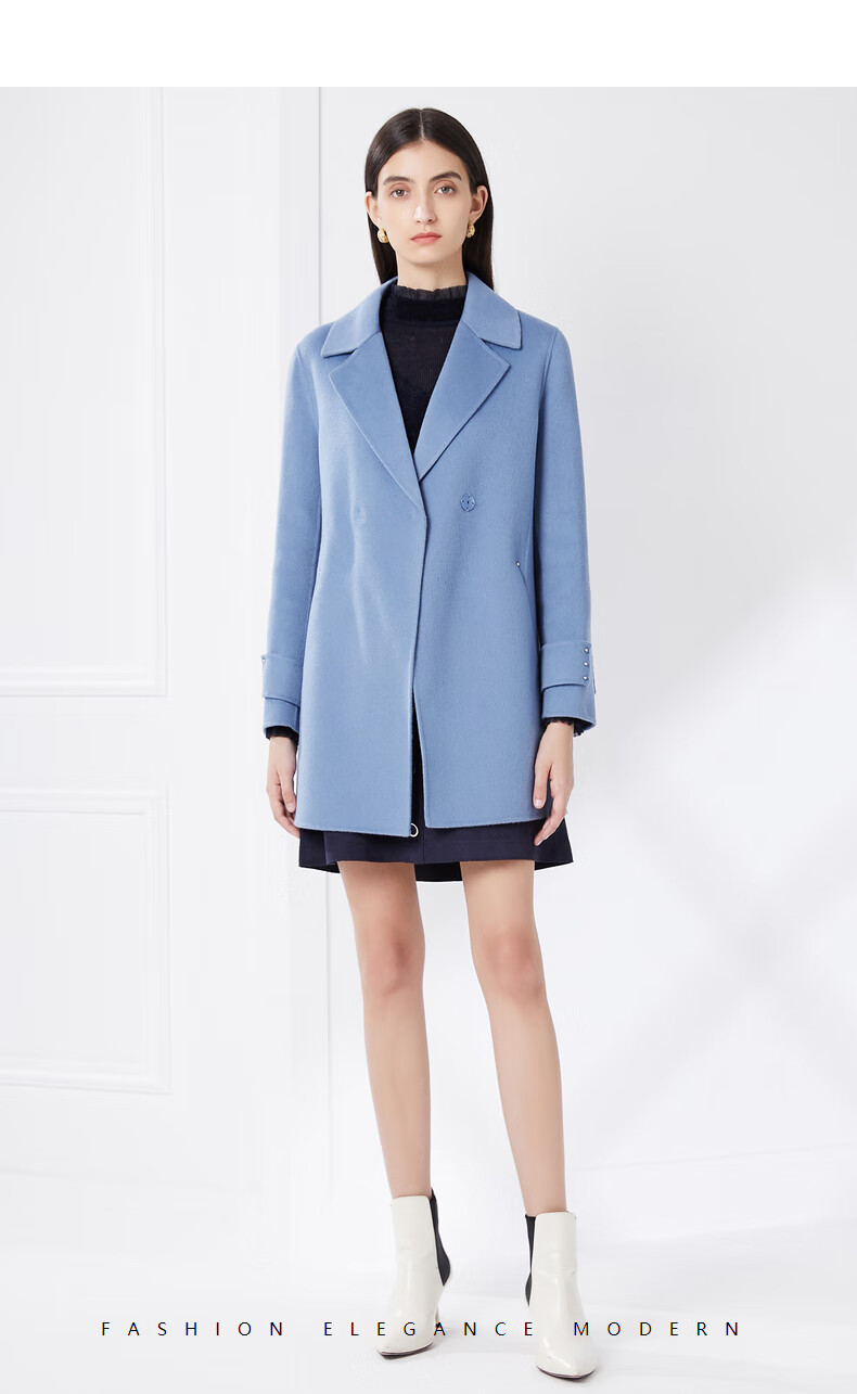 cadidl/卡迪黛尔女装纯羊毛英伦风高级大衣中长款秋季新款 青蓝色 l